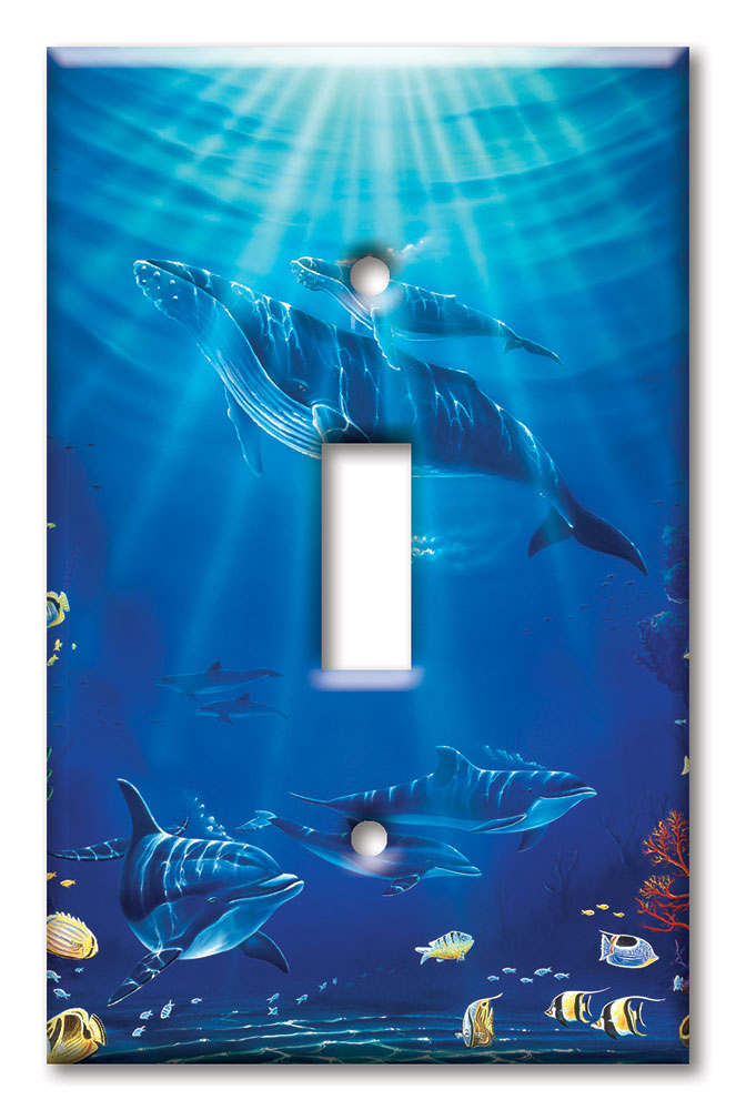 Metal Light Switch Plate Outlet Cover Underwater Fishing Grayling Lake  Painting SEA058 